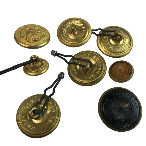 Waterbury Military Uniform Brass Buttons WWII Era Lot 8 Pieces Vintage u - Picture 5 of 8